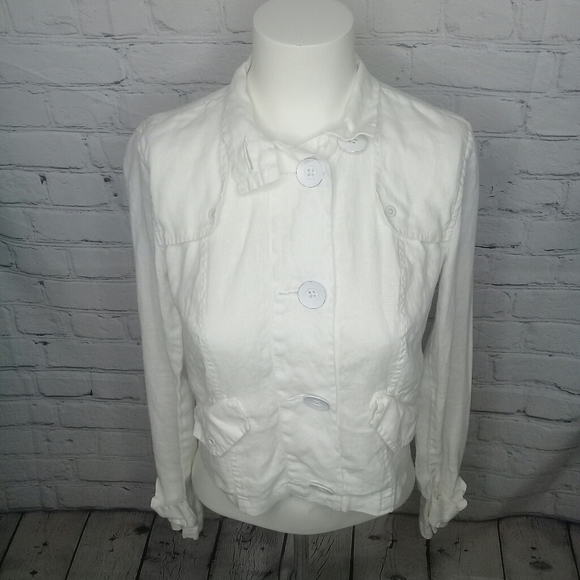 Cabi Topside Topper White Linen Military Button Up Shirt Jacket Sz XSmall - Picture 1 of 11